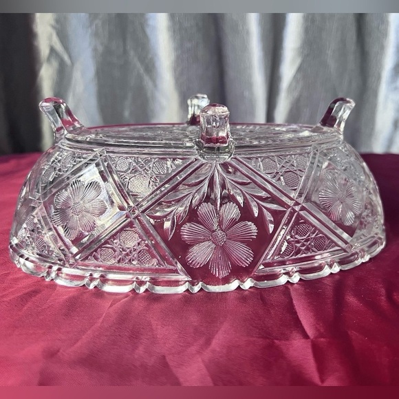 Vintage Crystal Dish with Floral Design - Picture 6 of 8
